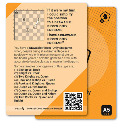 Drawable Pieces-Only Endgame strategy card with definition, diagram and tips - back