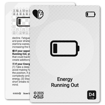 Energy Running Out strategy card with definition, diagram and tips - front