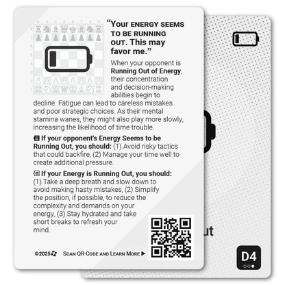 Energy Running Out strategy card with definition, diagram and tips - back
