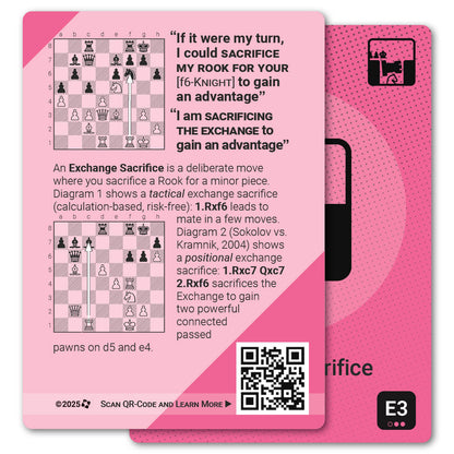 Exchange Sacrifice strategy card with definition, diagram and tips - back