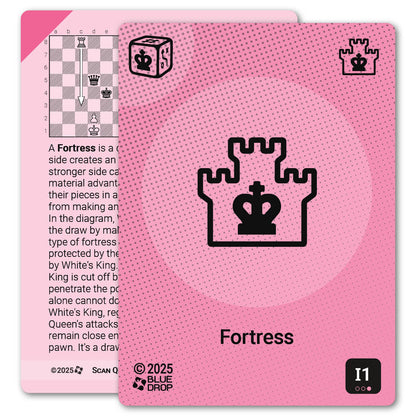 Fortress strategy card with definition, diagram and tips - front