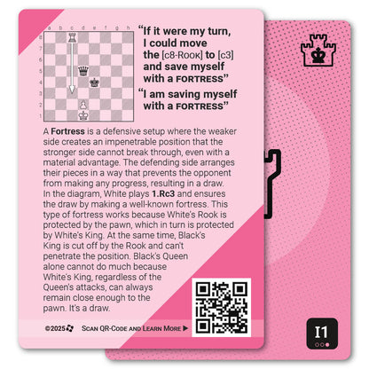 Fortress strategy card with definition, diagram and tips - back