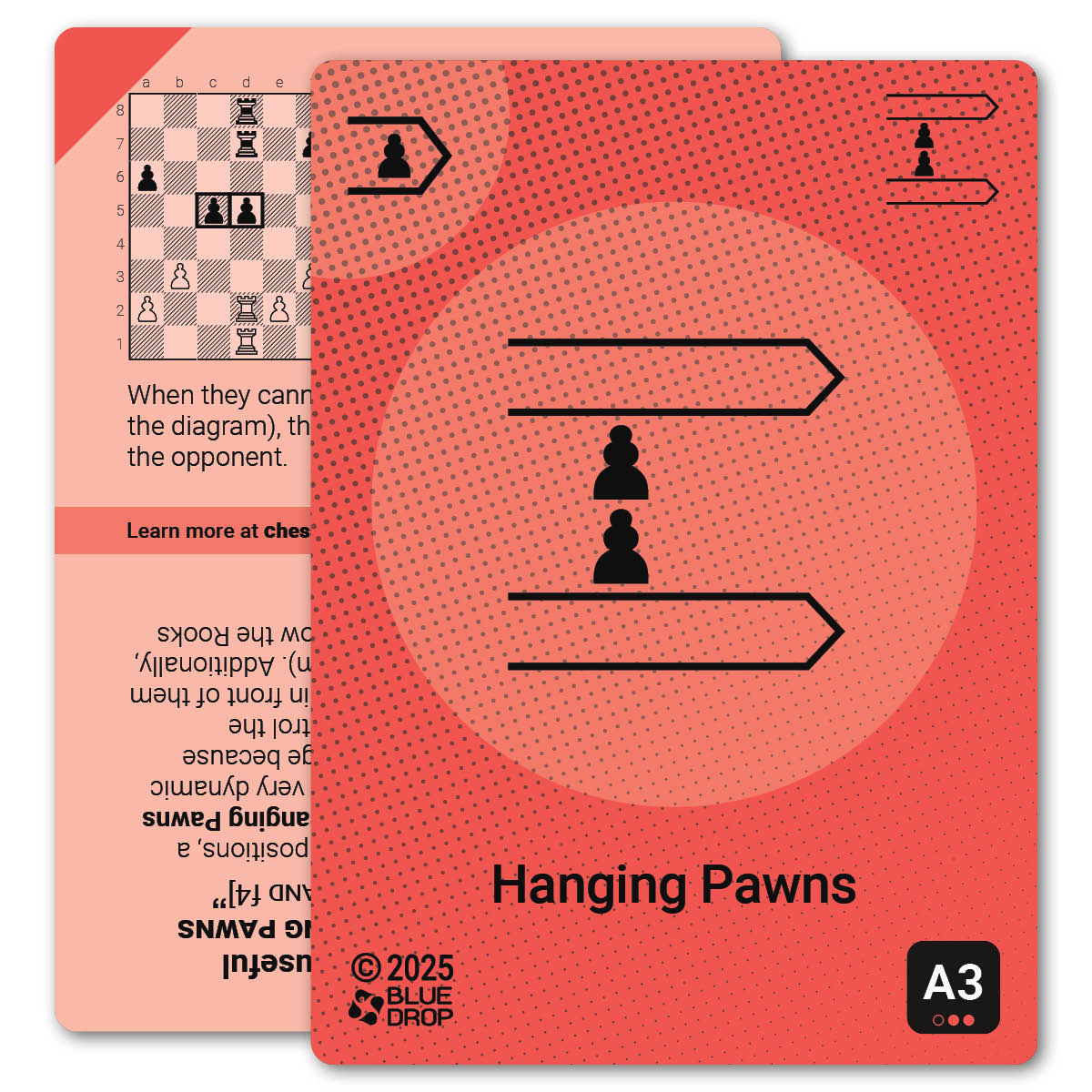 Hanging Pawns strategy card with definition, diagram and tips - front
