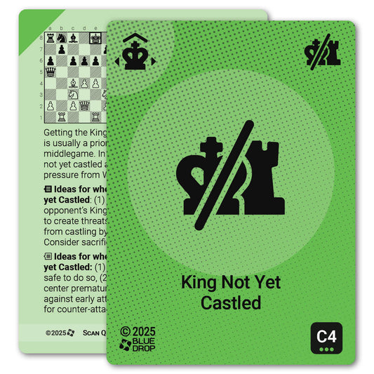 King Not Yet Castled strategy card with definition, diagram and tips - front
