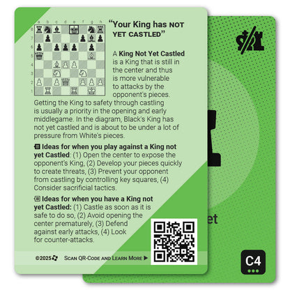 King Not Yet Castled strategy card with definition, diagram and tips - back