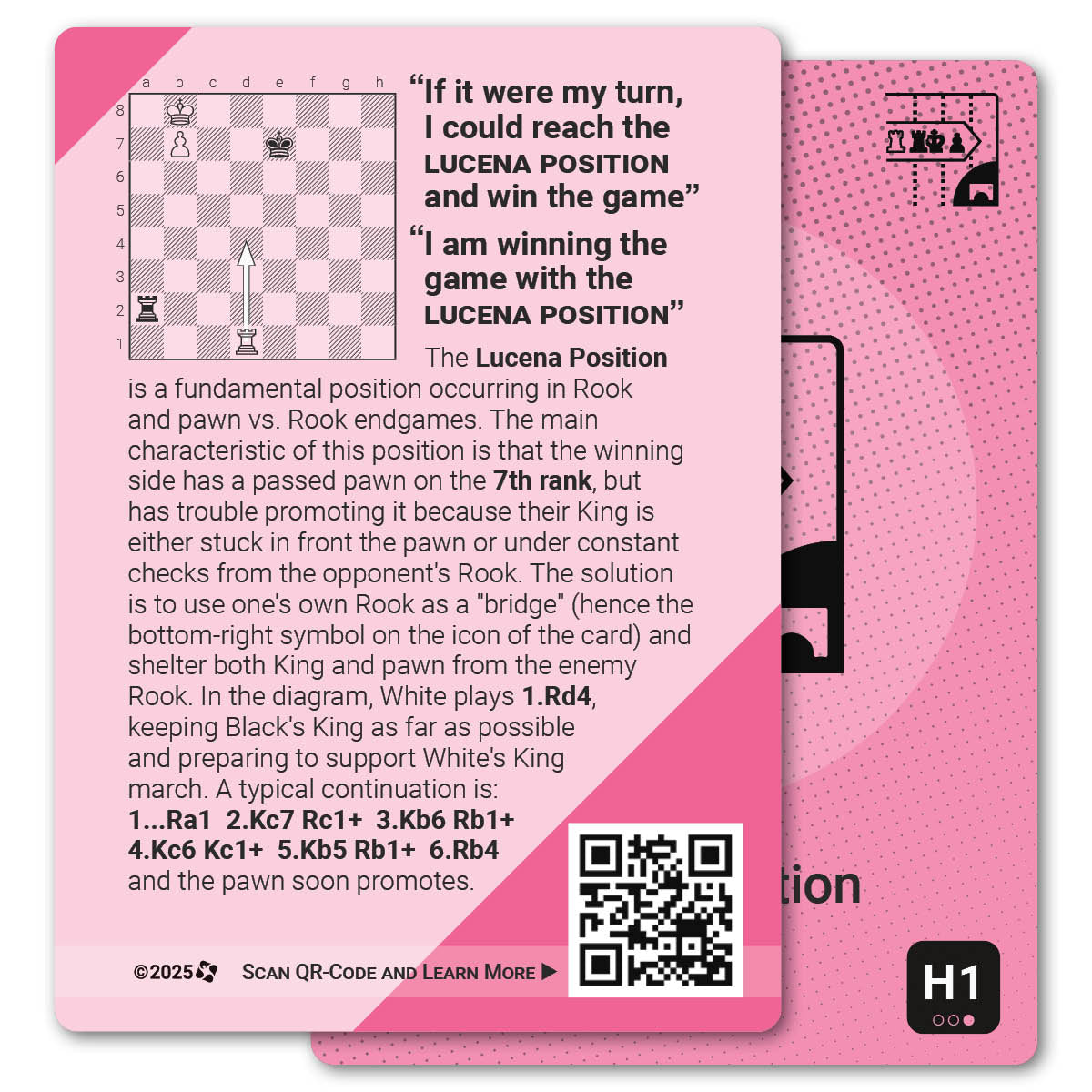 Lucena Position strategy card with definition, diagram and tips - back