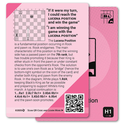 Lucena Position strategy card with definition, diagram and tips - back