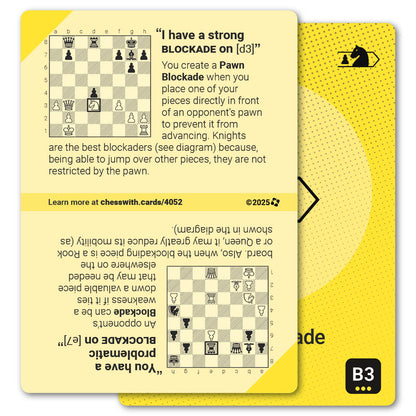 Pawn Blockade strategy card with definition, diagram and tips - back