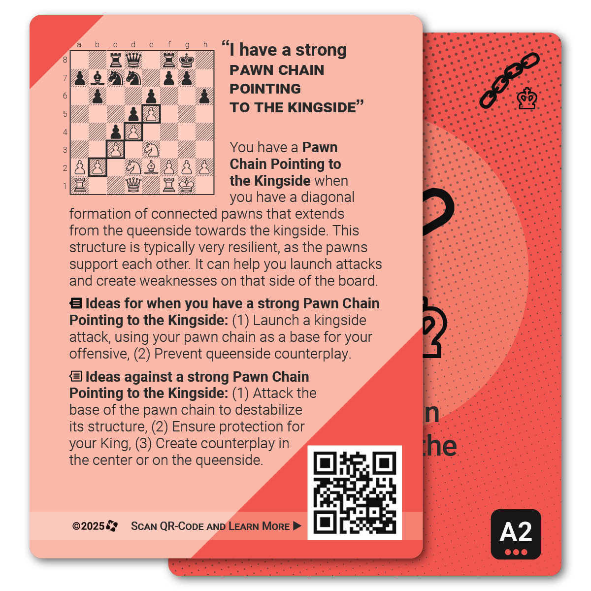 Pawn Chain Pointing to the Kingside strategy card with definition, diagram and tips - back