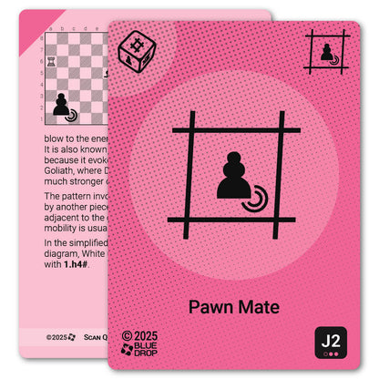 Pawn Mate strategy card with definition, diagram and tips - front