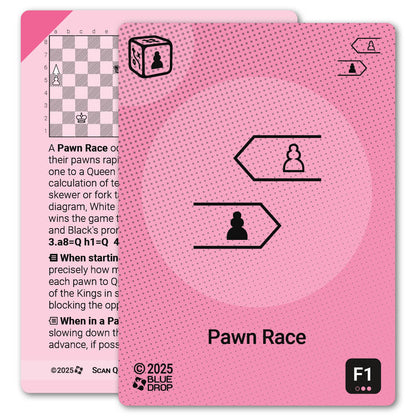 Pawn Race strategy card with definition, diagram and tips - front