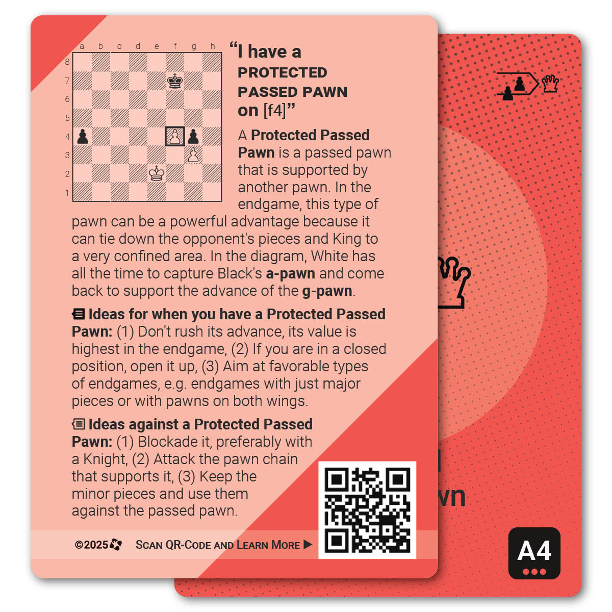 Protected Passed Pawn strategy card with definition, diagram and tips - back