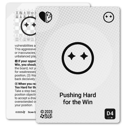 Pushing Hard for the Win strategy card with definition, diagram and tips - front