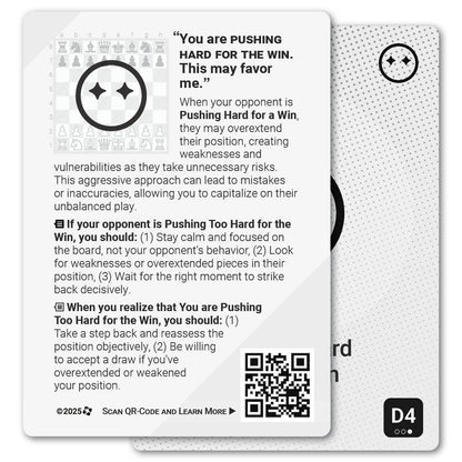 Pushing Hard for the Win strategy card with definition, diagram and tips - back