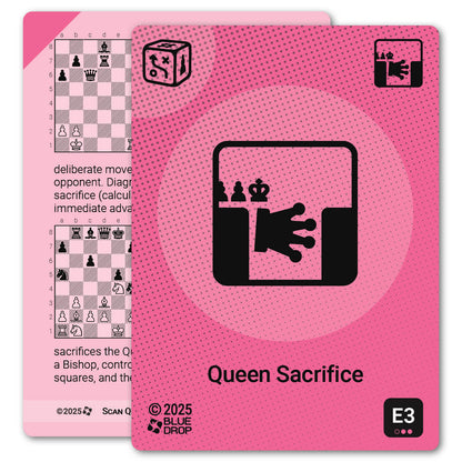 Queen Sacrifice strategy card with definition, diagram and tips - front