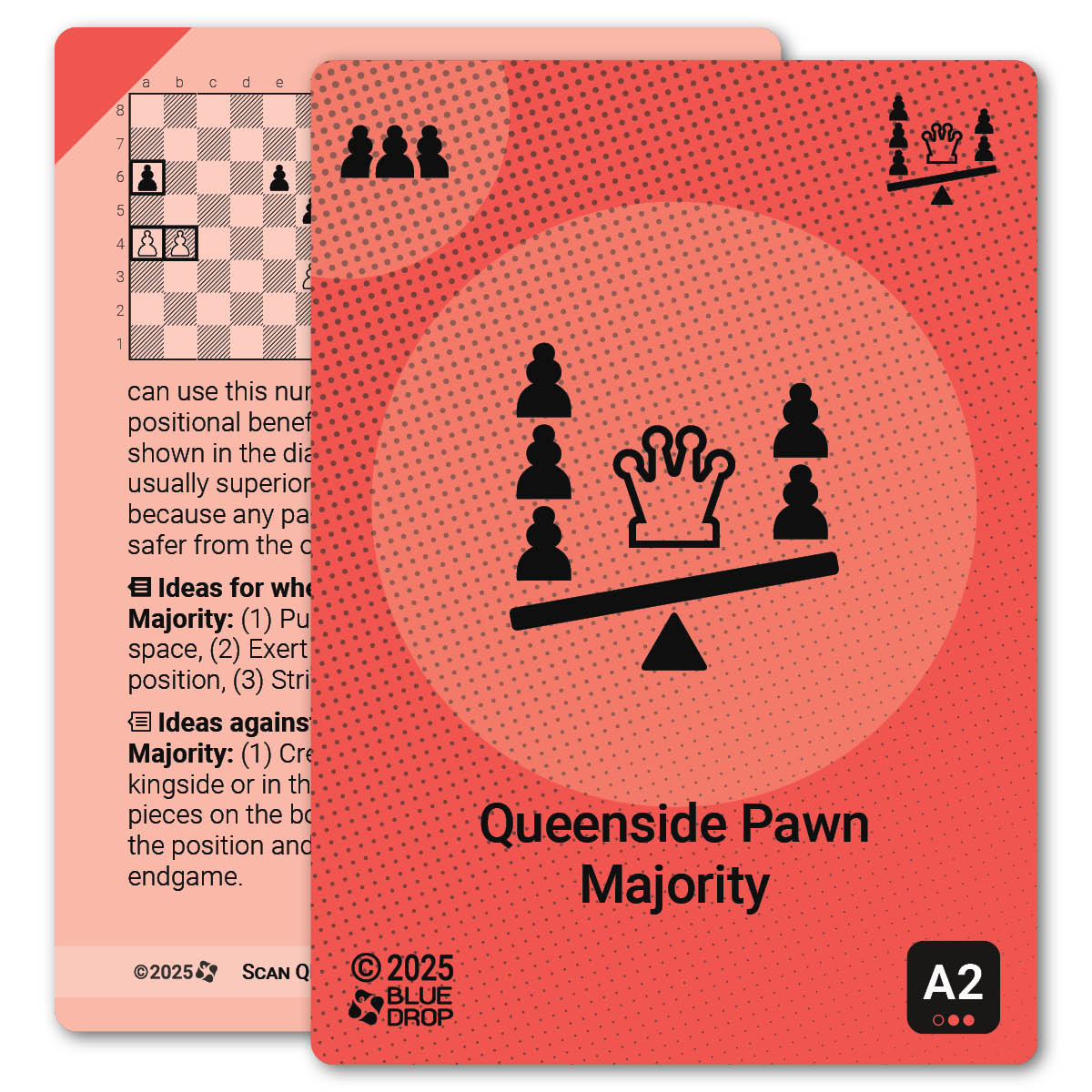 Queenside Pawn Majority strategy card with definition, diagram and tips - front
