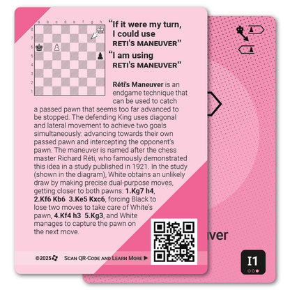 Réti's Maneuver strategy card with definition, diagram and tips - back