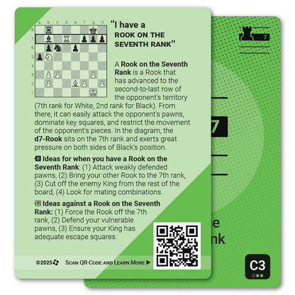 Rook on the Seventh Rank strategy card with definition, diagram and tips - back