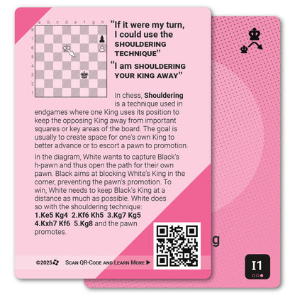 Shouldering strategy card with definition, diagram and tips - back