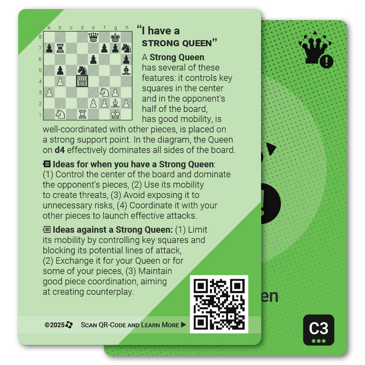 Strong Queen strategy card with definition, diagram and tips - back