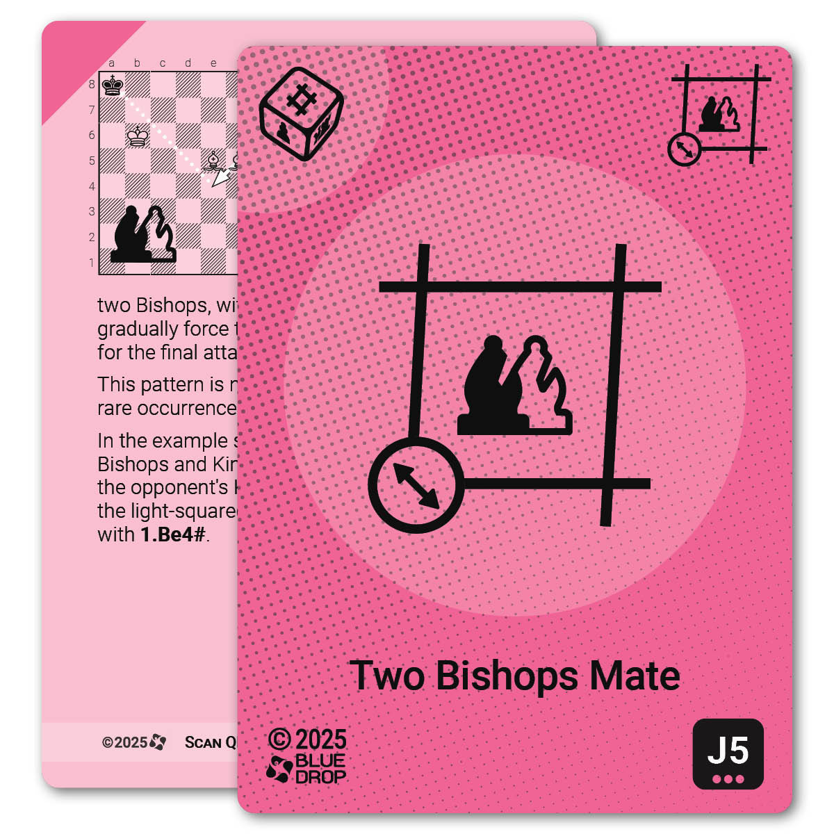Two Bishops Mate strategy card with definition, diagram and tips - front
