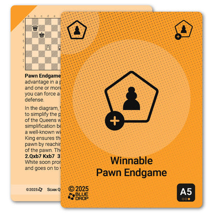 Winnable Pawn Endgame strategy card with definition, diagram and tips - front